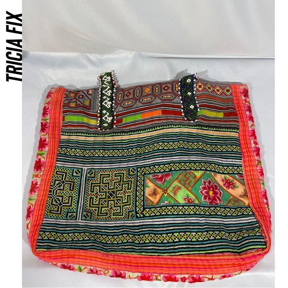 TRICIA FIX PATCHWORK EMBELLISHED TOTE HANDMADE USA NWT OS